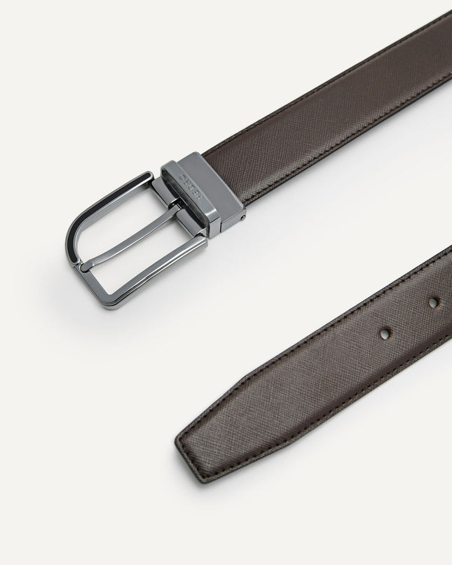 Embossed Leather Reversible Pin Belt