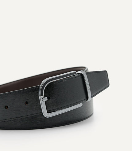 Embossed Leather Reversible Pin Belt