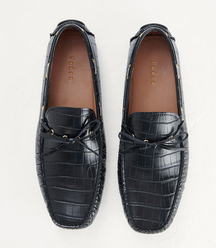 Croc-Effect Bow Moccasins