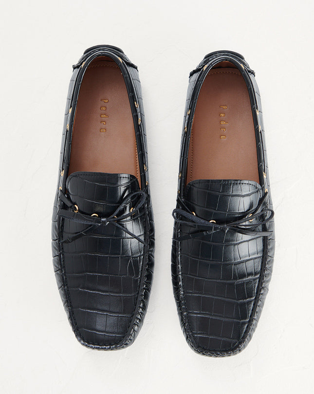 Croc-Effect Bow Moccasins