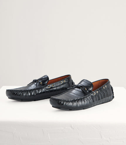 Croc-Effect Bow Moccasins