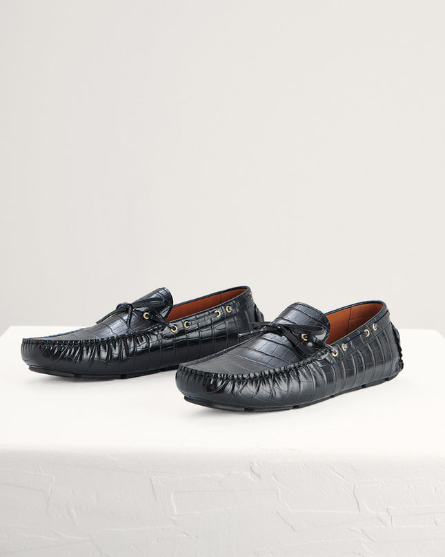 Croc-Effect Bow Moccasins
