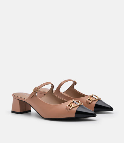 Jean Leather Heel Mules - Camel