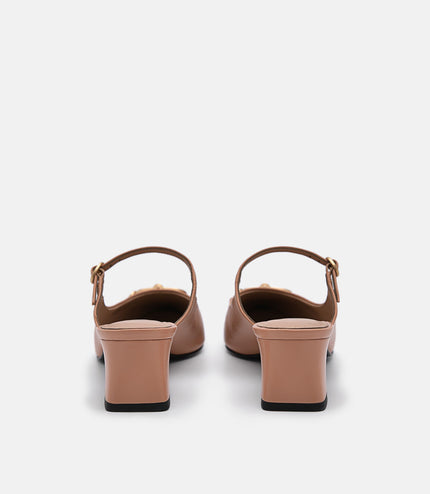 Jean Leather Heel Mules - Camel