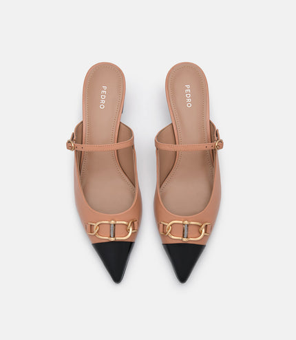 Jean Leather Heel Mules - Camel