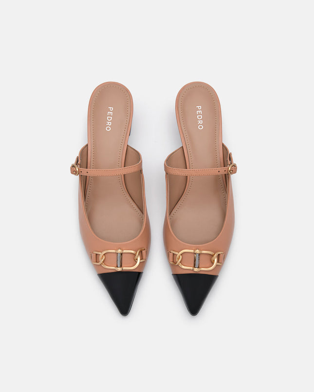 Jean Leather Heel Mules - Camel