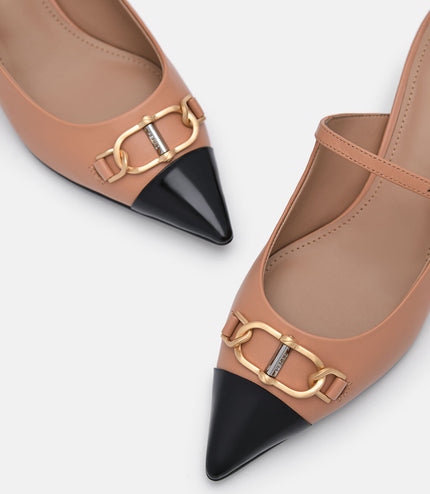 Jean Leather Heel Mules - Camel