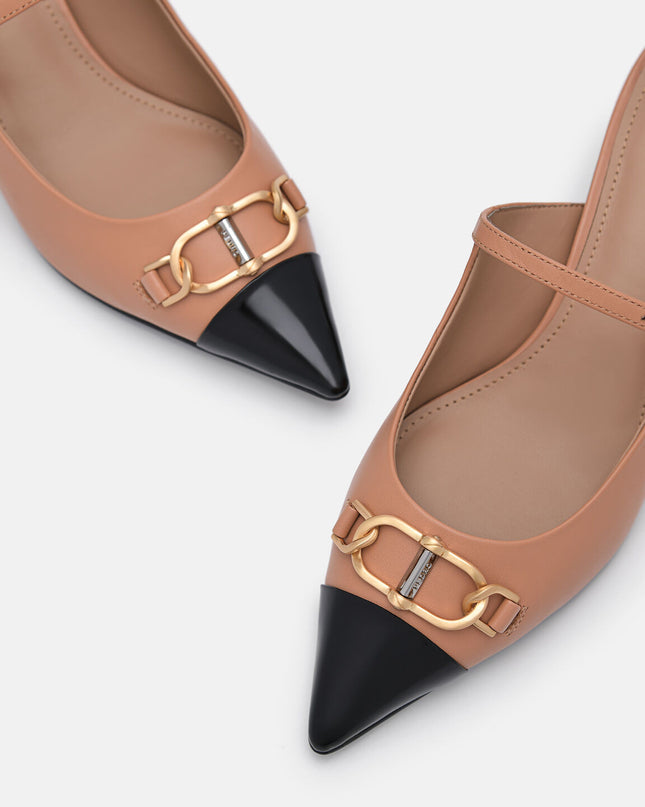 Jean Leather Heel Mules - Camel