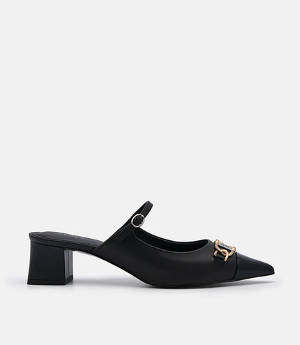 Jean Leather Heel Mules - Black