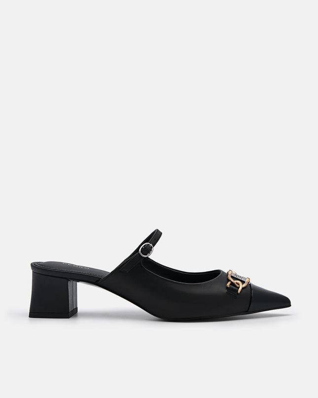 Jean Leather Heel Mules - Black
