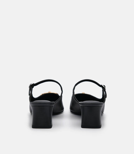 Jean Leather Heel Mules - Black
