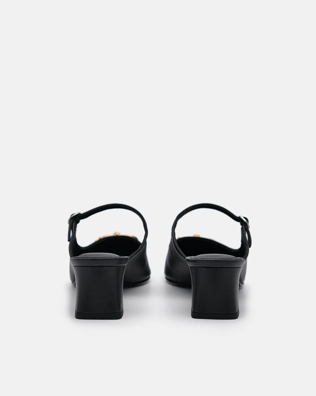 Jean Leather Heel Mules - Black