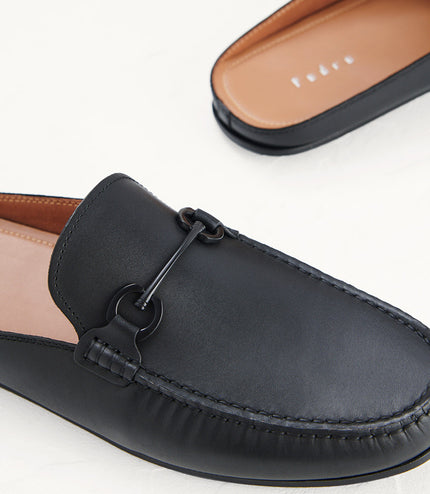 Leather Bit Backless Loafers