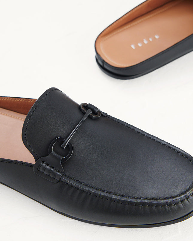 Leather Bit Backless Loafers