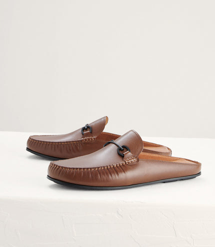 Leather Bit Backless Loafers