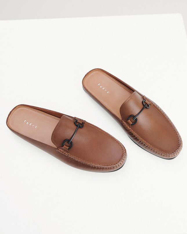 Leather Bit Backless Loafers
