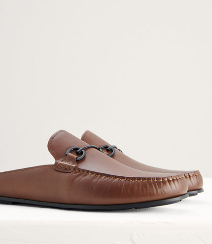 Leather Bit Backless Loafers