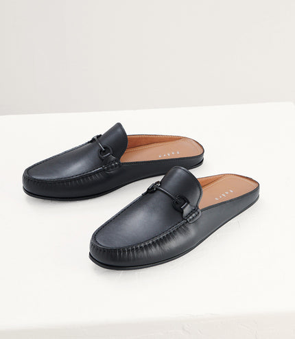 Leather Bit Backless Loafers