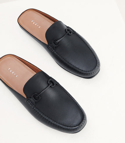 Leather Bit Backless Loafers