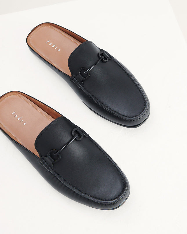 Leather Bit Backless Loafers