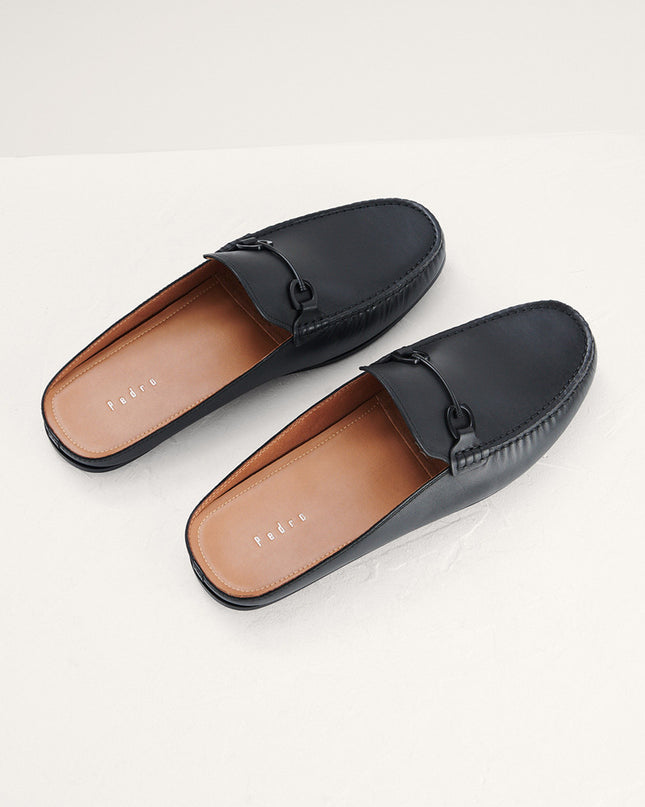 Leather Bit Backless Loafers