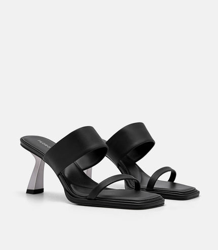 Amelie Leather Heel Sandals - Black