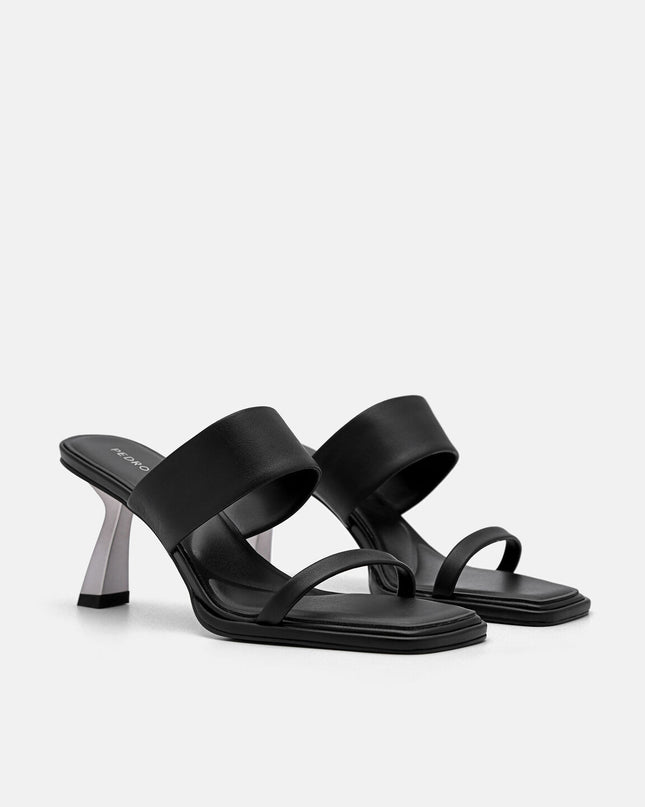 Amelie Leather Heel Sandals - Black