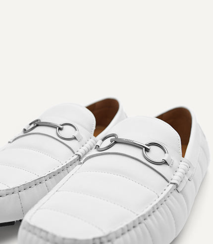 Leather Horsebit Moccasins - White