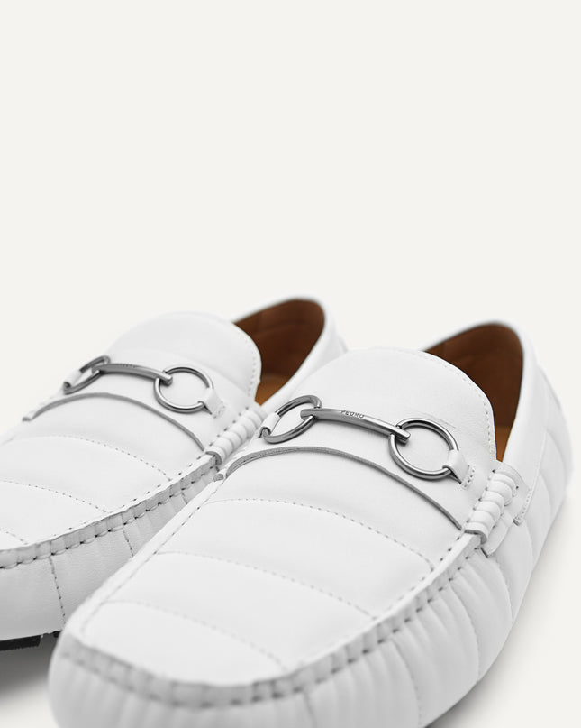 Leather Horsebit Moccasins - White