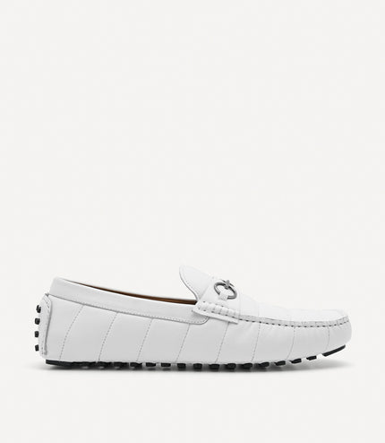 Leather Horsebit Moccasins - White