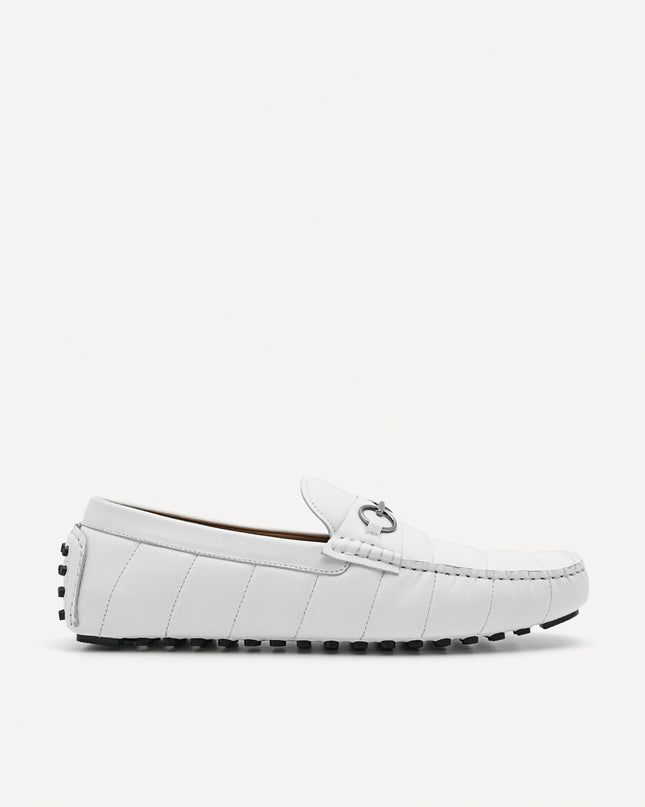 Leather Horsebit Moccasins - White