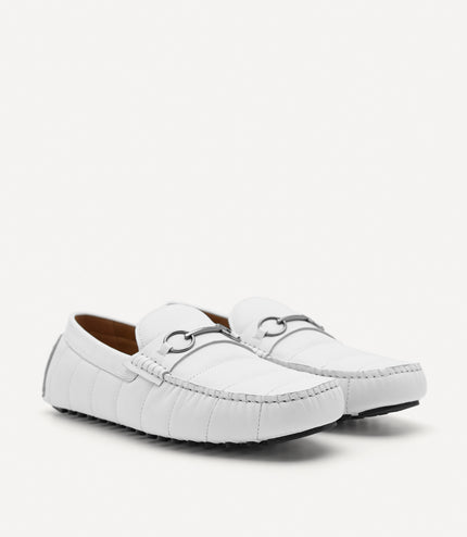 Leather Horsebit Moccasins - White