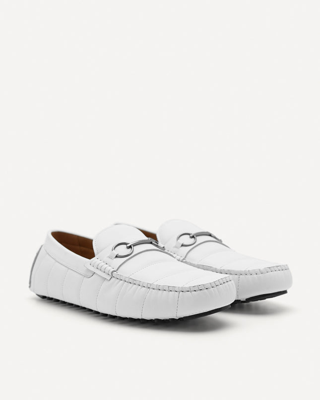 Leather Horsebit Moccasins - White