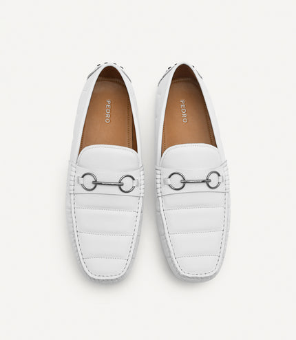 Leather Horsebit Moccasins - White