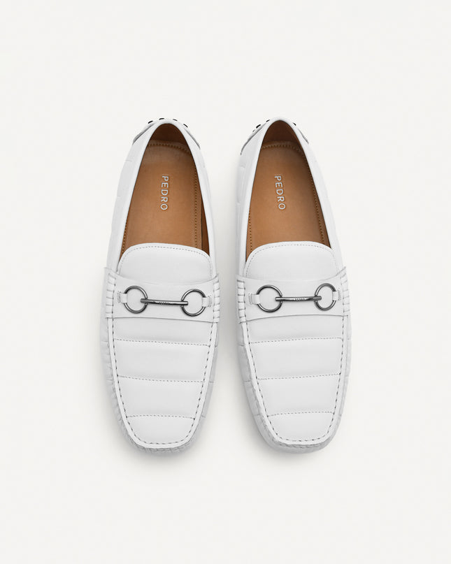 Leather Horsebit Moccasins - White