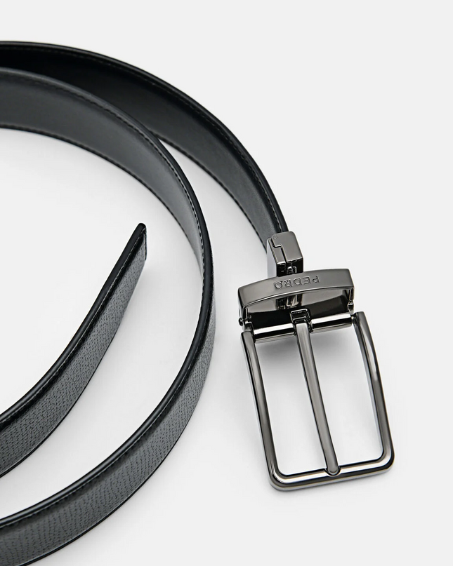 Embossed Leather Reversible Pin Belt