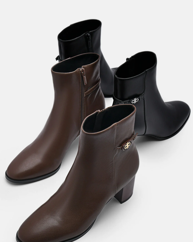 PEDRO Icon Leather Heel Boots - Dark Brown