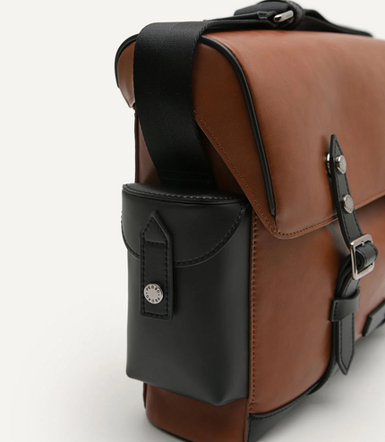 Multi Compartment Messenger Bag with Synthetic Leather Lining