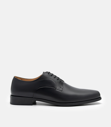 Leather Dual Finish Derby Shoes - Black