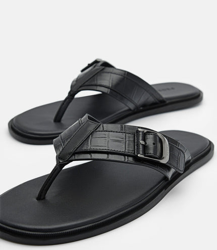 Helix Leather Thong Sandals - Black