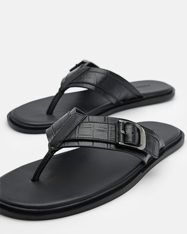 Helix Leather Thong Sandals - Black