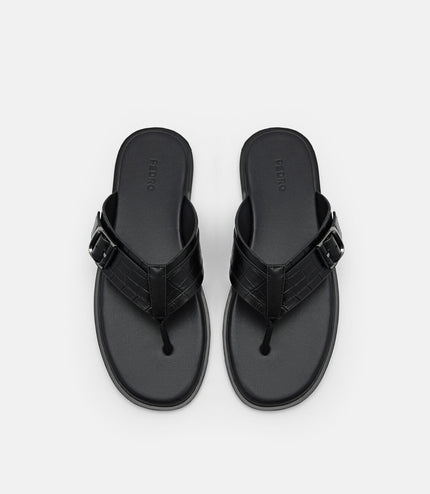 Helix Leather Thong Sandals - Black