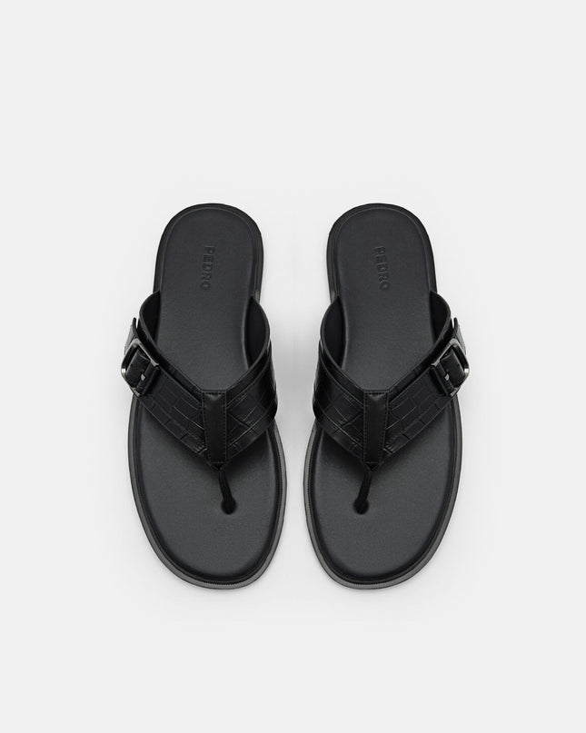 Helix Leather Thong Sandals - Black