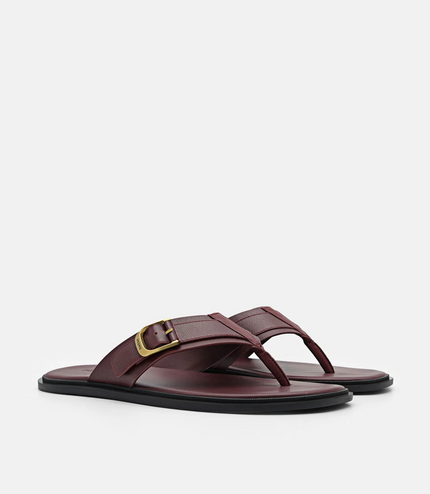 Helix Leather Thong Sandals - Mahogany