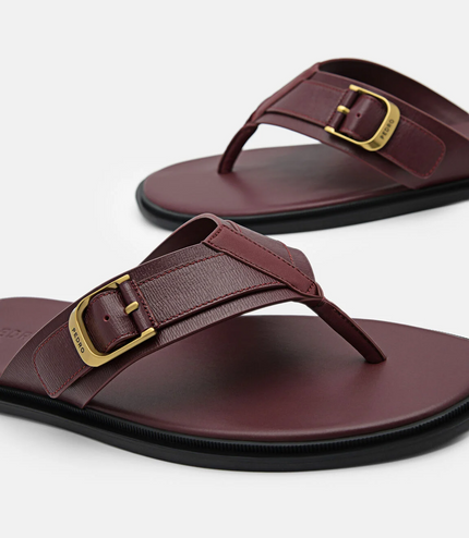 Helix Leather Thong Sandals - Mahogany