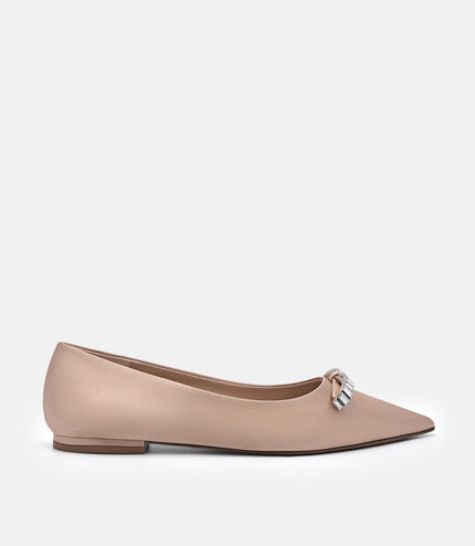 Mindy Satin Ballet Flats - Nude