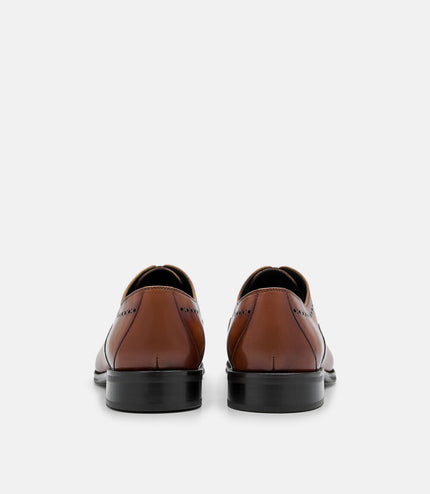 Leather Brogue Oxford Shoes - cognac