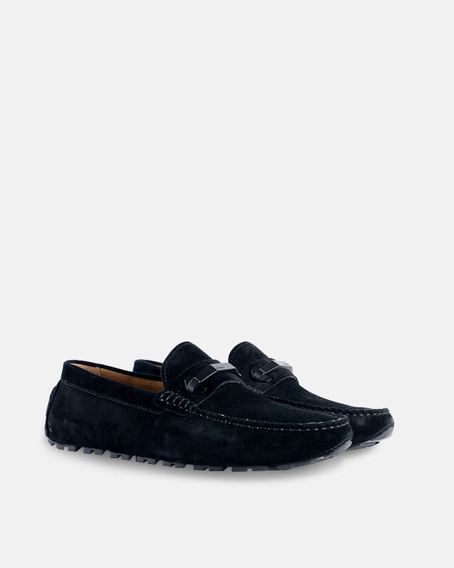 Leather Hardware Moccasins - Black