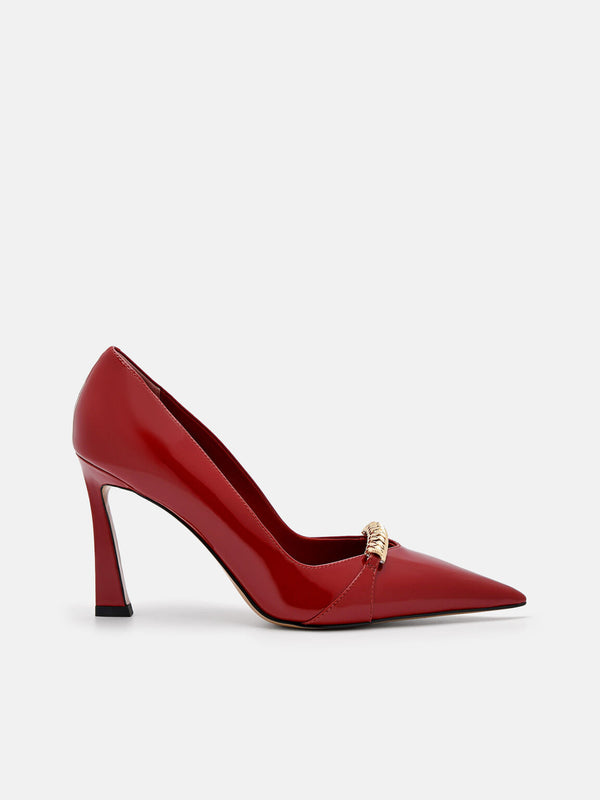 Mia Leather Heel Pumps - Wine