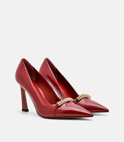 Mia Leather Heel Pumps - Wine